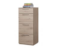 Cassettiera moderna a quattro cassetti color rovere naturale con finitura vero legno