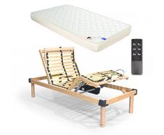 Rete elettrica motorizzata Okin a doghe in legno + materasso 80x190
