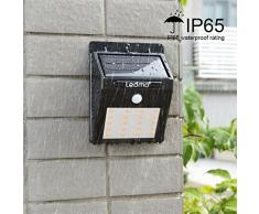 LEDMO Lampade da parete, Luci Solari con 20 Lampadine LED con Sensore di Movimento 3000K bianco caldo luci solari esterno Energia Solari per esterno giardino, parete, scale, muro, cortile, patio, accensione automatica di notte, 4 Pezzi