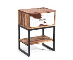COMODINO RUSTICO "TORO" | bruno, legno sheesham, pelle bovina, 56 cm |