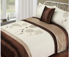 Just Contempo Bed in a Bag - Copripiumino ricamato in raso e finta seta, set completo di biancheria da letto, 5 pezzi, Poliestere, cristallo fiore - cioccolato marrone (beige), corredo letto matrimoniale