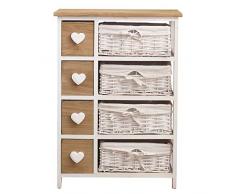 Rebecca srl Cassettiera Mobile Bagno 8 Cassetti Cuore PARIS Legno Scuro Vimini Bianco Vintage Shabby Chic (Cod. 0-1476)