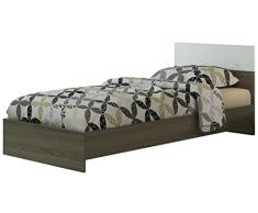 Letto singolo una piazza color rovere tartufo e laccato bianco lucido