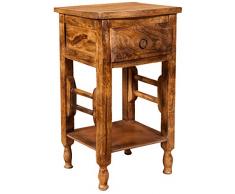 Tavolino comodino Shabby in legno massello finitura noce L31xPR28xH55 cm