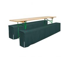 Set da 2 fodere copripanca imbottite - per panche da sagra o birreria - 220x25x47 cm - spacchi laterali - verde scuro
