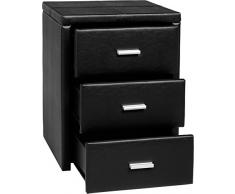 Prado-Comodino con 3 cassetti, in ecopelle, colore: nero