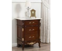 Comodino stile Barocco Inglese noce particolari foglia oro top marmo crema