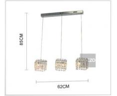 77381247 3 lampadari da appendere per sala da pranzo,3 luci,in acciaio inox con cristallo e LED,K9,62cm