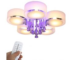 Yorbay Plafoniera da soffitto Lampadario di cristallo in Acciaio inox a Luce Led RGB per il soggiorno la sala da pranzo la camera ecc con telecomando (cinque luci)