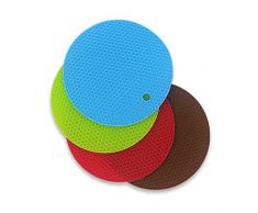 Giwox Food Grade Silicone Tappeti da Cucina,Isolamento Antiscivolo,Multi-uso:Presina/Mat Trivet/Jar Apriscatole/Isolamento pad/Cucchiaio Riposo/Tovagliette (4 pezzi) (tondo)