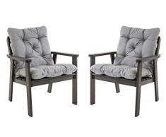 Ambiente Casa salotto in rattan sedia poltrona da giardino in legno massiccio incl. Cuscini HANKO, taupe grigio, set di 2 pezzi
