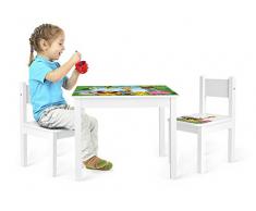 Set da cameretta per bambini tavolo e 2 sedie in legno motivo giungla