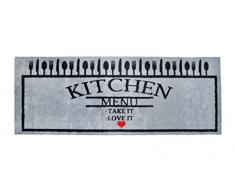 LifeStyle-Mat 100581 Menù con amore, passatoia antiscivolo e lavabile, ideale per il guardaroba, la cucina o la camera da letto, 67 x 170 cm, nero / grigio