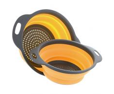 Colino/scolapasta pieghevole in silicone filtro carrello pieghevole cucina frutta/verdura cesto pezzi da 11.5 e 24,1 cm di Relince Orange