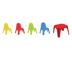 AVANTI TRENDSTORE - Set per bambini con 1 tavolo e 4 sedie in plastica sintetica colorata, ca. 55,5x37,5x55,5 cm / 35x41x28 cm