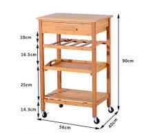 Homcom – Carrello da Cucina in Bambù con 4 Ripiani, un Cassetto e 2 Ganci 56 x 40 x 90cm