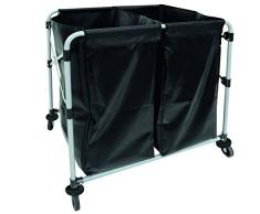 Biancheria da letto Auto di servizio, carrello, in ferro verniciato a polvere, LCD orientabile 4 ruote, 2 ruote girevoli Ruote, pieghevole, 2 x 150 Liter