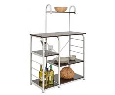 ts-ideen Tavolo Alto Scaffale per Cucina o Sala da Pranzo in Ferro e MDF. Bianco e Marrone effetto Legno