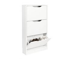ts-ideen Scarpiera Salvaspazio da parete in Bianco stile moderno con tre scomparti ad anta basculante