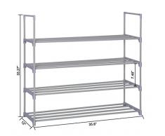 Homebi Scarpiera Scaffale Portascarpe Cabina Guardaroba Entryway Impilabile Scaffale con 4 Ripiani 4 Metallo Durevole Mensole Capacità Fino a 20 Paia di Scarpe Grigio , 90.4 x30.5 x84.5 cm