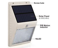 Lampade da Parete Energia Solari Wireless GrandBeing® 16 LED 250LM Luci Solare Sensore Movimento Illuminazione Giardino da Esterno con Pannello Solare Policristallino: 5.5V,0.9W,17% Efficienza/Batteria: 2200MAH,3.7V/Angolo di