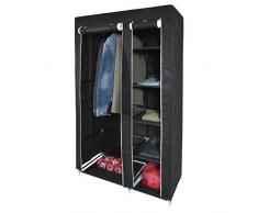 Lyndan - Jeita Nero Leggero doppia 2 porta armadio in tessuto panno Armadi Tela Rail portaoggetti vestiti abiti vestiti armadio organizzatore con 5 Grucce e mensole a scarpe