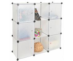Armadio ad innesto, scaffale, armadietto a muro per corridoio bagno con sportelli trasparenti. Color bianco trasparente