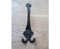 IRONMONGERY World-Gancio triplo® con motivo decorativo vintage, in stile vittoriano, Gancio per cappelli e cappotti, Nero