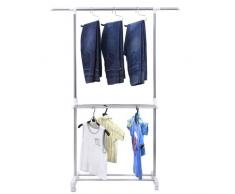 Songmics Appendiabiti Attaccapanni Porta Abiti a rotelle con ruote in acciaio altezza larghezza regolabile Stand Stender Ripiano Porta asciugamani, tubo rivestito di acciaio inox LLR402
