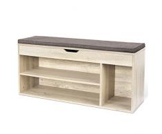 HOMFA Scarpiera Panca di Legno da Ingresso, Sgabello Porta Scarpe con Cuscino Seduta Sedile Imbottito 3 Ripiani 103.5 × 29.5 × 48cm (Legno)