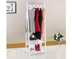Songmics Stander Appendiabiti ad Altezza 180 cm Attacapanni con 2 Ripiani Portaoggetti in Fiberboard & Metallo Bianco LHR001