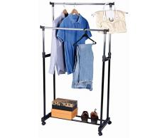 Vestiti rack con 2 aste appendiabiti regolabili e scarpiera - con ruote