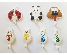 takestop® SET 5 PEZZI GANCI GANCIO ADESIVO A FORMA ANIMALI casuali GUARDAROBA APPENDIABITI APPENDI ABITI BAMBINI STROFINACCI CUCINA CASA