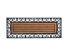 Esschert Design - Zerbino rettangolare in gomma, a lavorazione artistica, inserto centrale in fibre di cocco, da circa 120 cm x 45 cm, colore: Nero/Naturale cocco