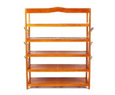 HOMFA Scaffale Scarpiera in 100% Legno, 5 Ripiani Mensola Porta Scarpe Multifunzioni in Bambù Naturale 81 × 64 × 26.4cm, Carico 30KG