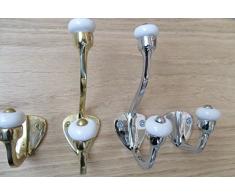 IRONMONGERY WORLD-MANIGLIA IN OTTONE MASSICCIO, STILE TRADIZIONALE ®-GANCIO PER CAPPELLI E CAPPOTTI CON GANCI, POLISHED BRASS- LARGE DOUBLE COAT HOOK
