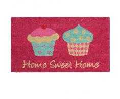 JVL - Zerbino Home Sweet Home, in fibra di cocco, base in PVC, disegno: cupcake, 40 x 70 cm