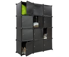 TecTake Scaffale armadietto modulare mobile scaffalatura mensola per scarpe bagno sistema di plug-in cuba nero