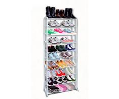 Scaffale con 10 ripiani per c. 30 paia di scarpe 52 x 24.5 x 139 cm colore: bianco metallo plastica