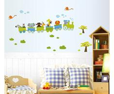 ufengke® Treno Cartone Animato con Piccoli Animali Adesivi Murali, Carino Zebra Elefante Cervi e Leoni, Camera dei Bambini Vivai Adesivi da Parete Removibili/Stickers Murali/Decorazione Murale