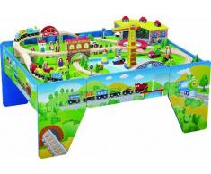 Tavolo da attività e da gioco - ferrovia di legno - set completo - tavola + 100 pezzi