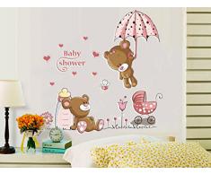 ufengke® Orsi Carino Ombrello Fiore Adesivi Murali, Camera dei Bambini Vivai Adesivi da Parete Removibili/Stickers Murali/Decorazione Murale