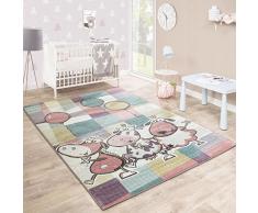 Tappeto Per Bambini Stanza Giochi Caos Animali Pallone Giocoso Quadri Colorato, Dimensione:80x150 cm