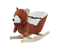 Homcom - Cavallo a Dondolo in Legno Orso per i Bambini 60 x 26 x 45cm Marrone