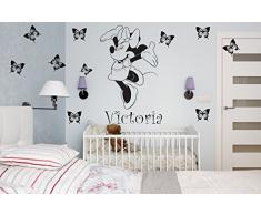 ADESIVO DA PARETE, MOTIVO: MINNIE DISNEY, PERSONALIZZABILE CON NOME PER BAMBINE, IN CAMERA DA LETTO O DEI BAMBINI PER BAMBINI, PER CAMERETTA BAMBINI