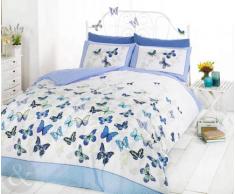 Just Contempo - Copripiumino double-face misto cotone, set di biancheria da letto per bambine, con motivo a pois e secondo motivo a farfalle, Cotone, blu (bianco foglia di tè bianco), copripiumino singolo (da bambini per bambini)