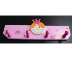 Attaccapanni appendino appendiabiti gancio appendiabit gancio per bimbi „principessa“ legno rosa 4 gancio 350 x 65 x 115mm