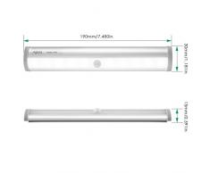 Aglaia Luce LED Sensore di Movimento, Lampada Armadio 10 LED a Batteria con Striscia Magnetica per Scale, Corridoio, Guardaroba. (Argento)