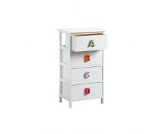 Cassettiera per bambini, in legno, medium, 4 cassetti, manico lettere
