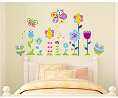 ufengke® Gufi Cartone Animato Farfalle e Fiori Adesivi Murali, Camera dei Bambini Vivai Adesivi da Parete Removibili/Stickers Murali/Decorazione Murale